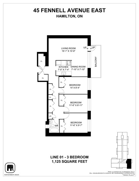 A floor plan for a home at 45 Fennell Avenue East in Hamilton, Ontario.